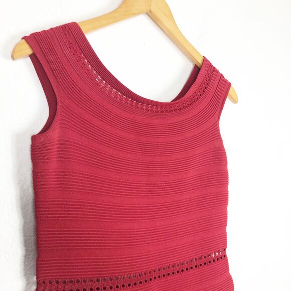 Sandro Masha Off-the-Shoulder Rib Knit Dress Size 8 Red Stretch Knee Length - Picture 7 of 13